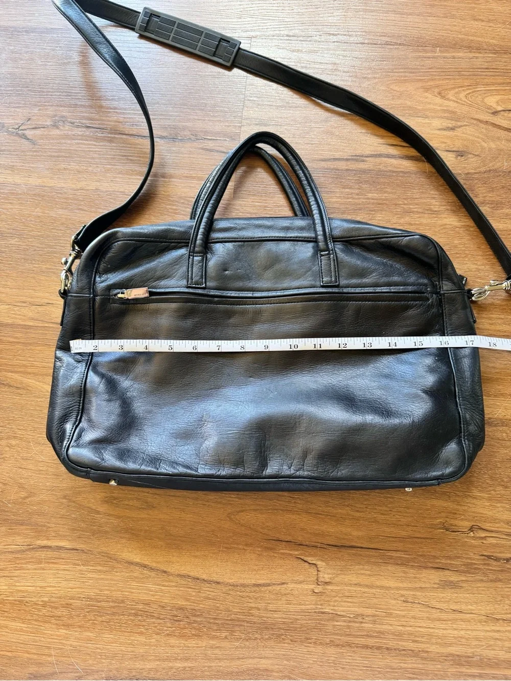 PERLINA Black Leather Laptop Handbag Purse Tote